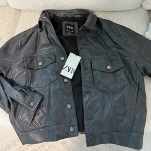 Brand new with tags - men’s Zara grey leather jacket - size small